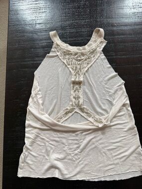 Women's Embellished Cream Racerback Tank - Soft thin top y2k
